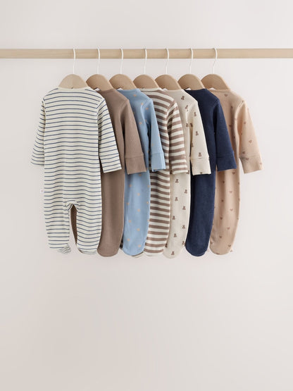 Neutral/Brown Bear Two Way Zip Baby Sleepsuits 7 Pack (0mths-2yrs)