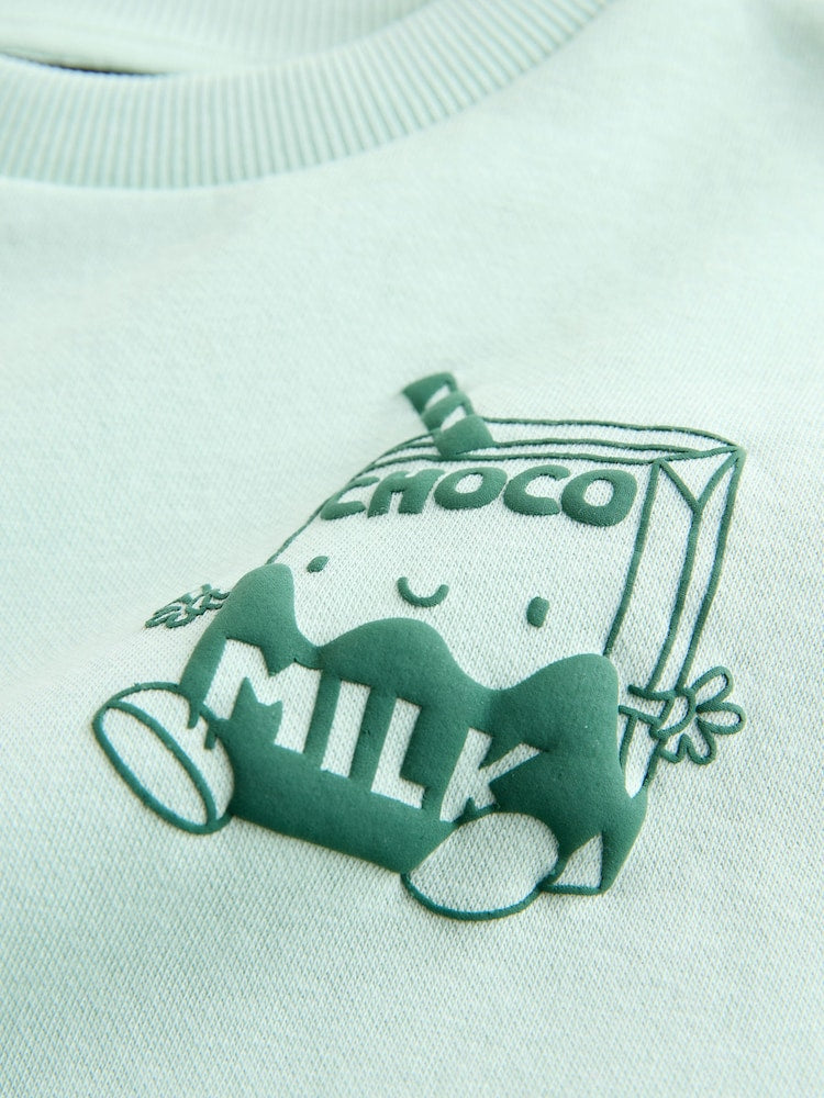 Sage Green Single Printed Crew Neck Sweat Top &amp; Joggers Set (3mths-7yrs)