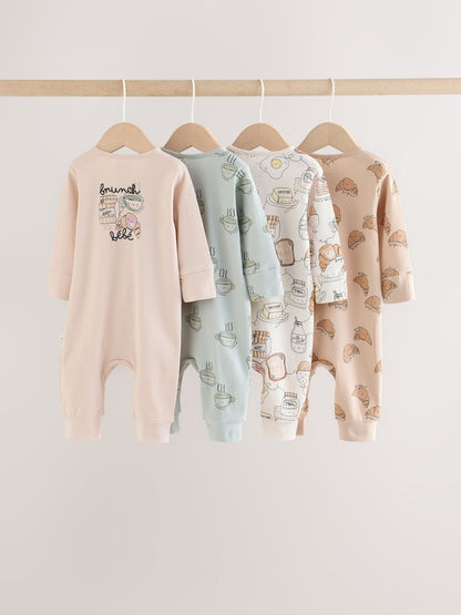 Neutral Brunch Two Way Zip Baby Sleepsuits 4 Pack (0mths-3yrs)