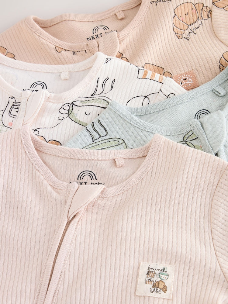 Neutral Brunch Two Way Zip Baby Sleepsuits 4 Pack (0mths-3yrs)