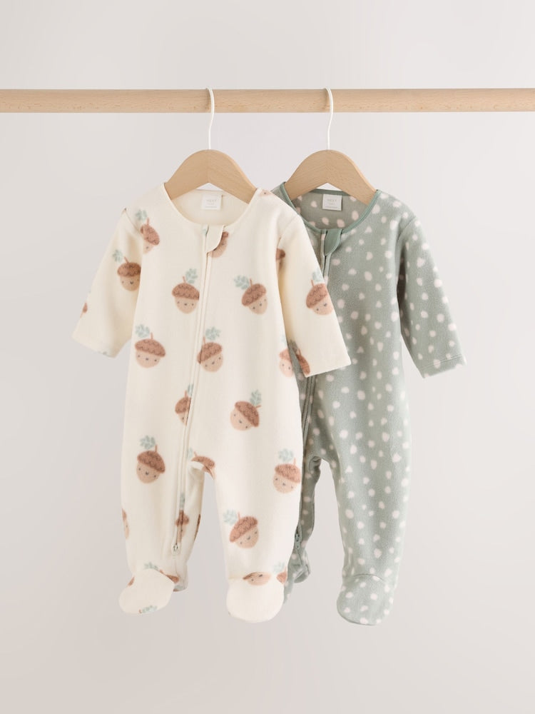 Sage Green Microfleece Two Way Zip Baby Sleepsuits 2 Pack - Up to 1 Month (50-56cm)