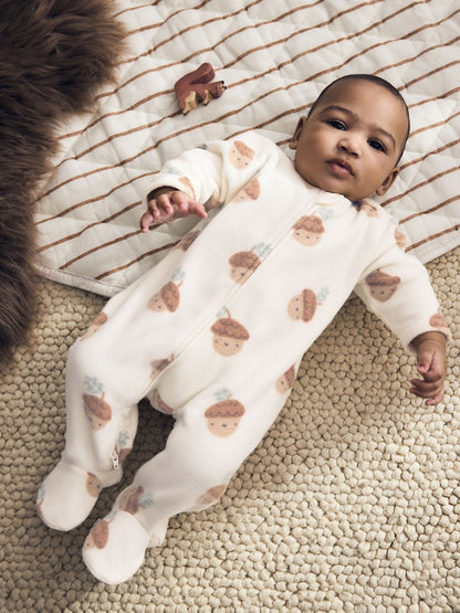Sage Green Microfleece Two Way Zip Baby Sleepsuits 2 Pack
