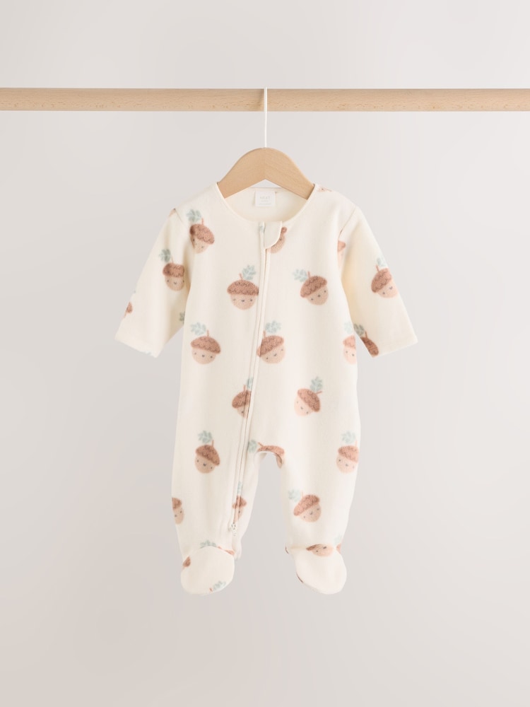 Sage Green Microfleece Two Way Zip Baby Sleepsuits 2 Pack