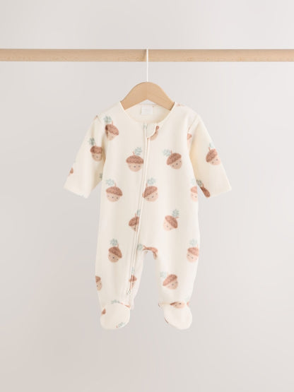 Sage Green Microfleece Two Way Zip Baby Sleepsuits 2 Pack