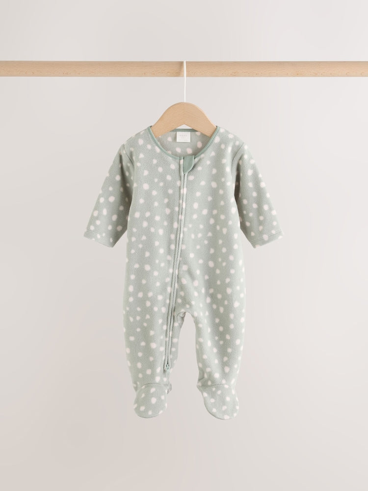 Sage Green Microfleece Two Way Zip Baby Sleepsuits 2 Pack
