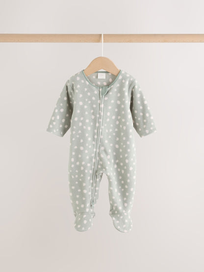 Sage Green Microfleece Two Way Zip Baby Sleepsuits 2 Pack