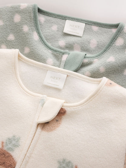 Sage Green Microfleece Two Way Zip Baby Sleepsuits 2 Pack