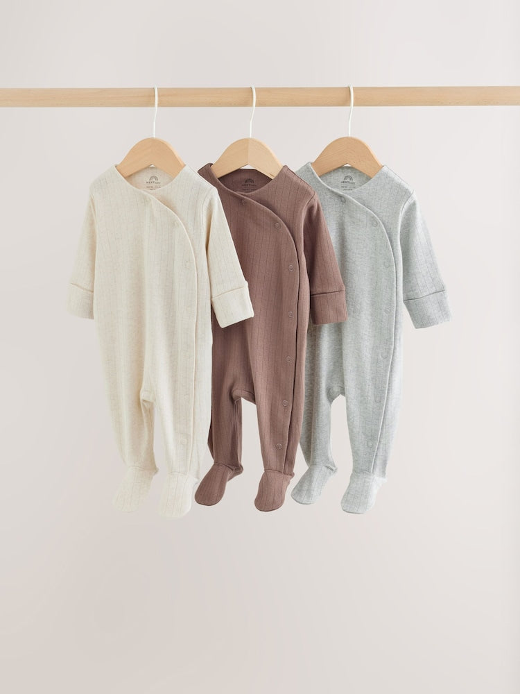 Neutral Pointelle Baby Sleepsuit 3 Pack (0-2yrs) - Up to 1 Month (50-56cm)