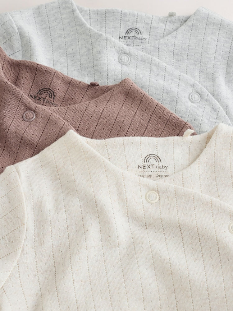 Neutral Pointelle Baby Sleepsuit 3 Pack (0-2yrs)