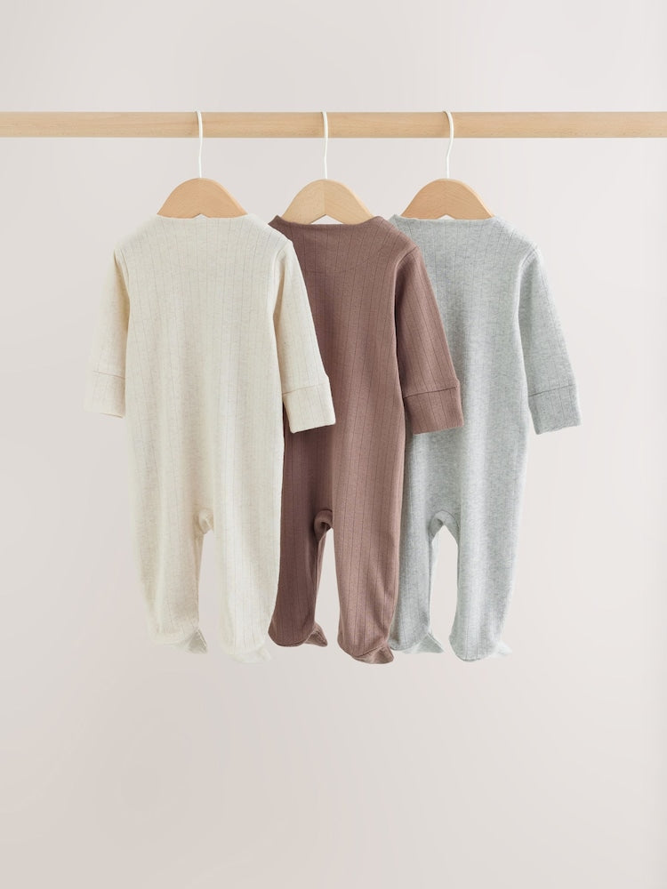 Neutral Pointelle Baby Sleepsuit 3 Pack (0-2yrs)