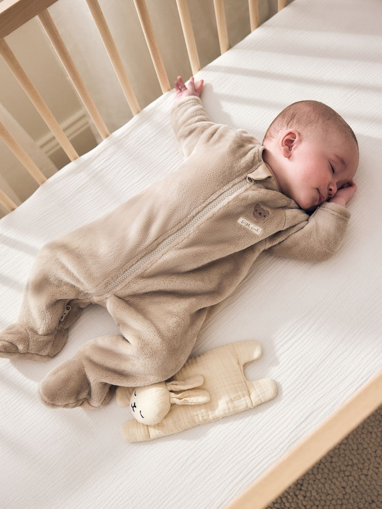 Neutral Bear Fleece Two Way Zip Baby Sleepsuit - Up to 1 Month (50-56cm)