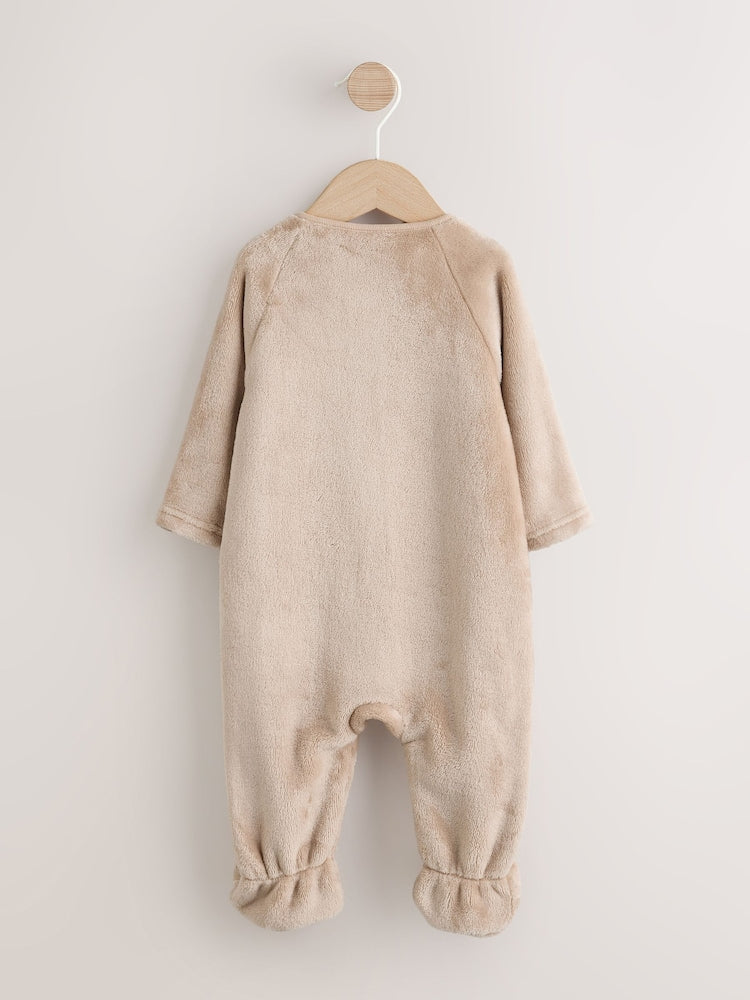 Neutral Bear Fleece Two Way Zip Baby Sleepsuit