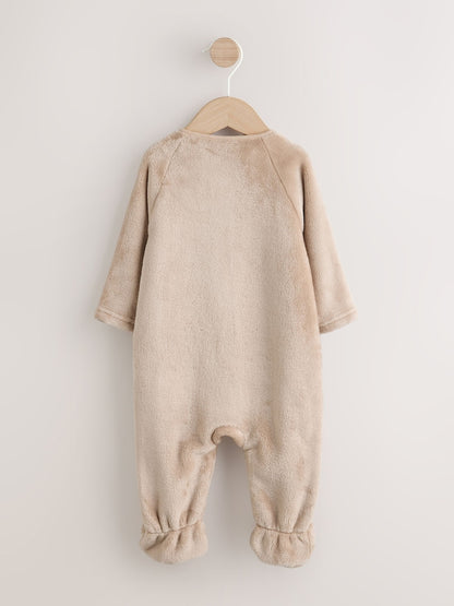 Neutral Bear Fleece Two Way Zip Baby Sleepsuit