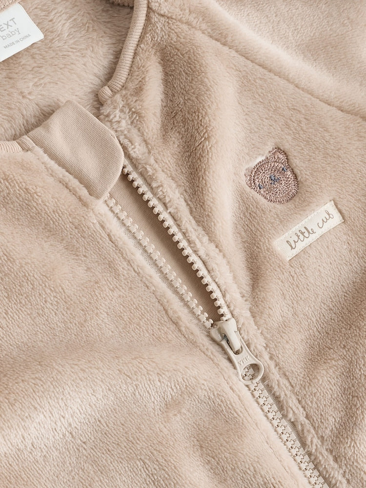Neutral Bear Fleece Two Way Zip Baby Sleepsuit