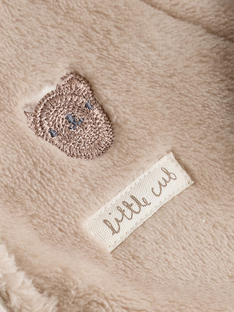 Neutral Bear Fleece Two Way Zip Baby Sleepsuit