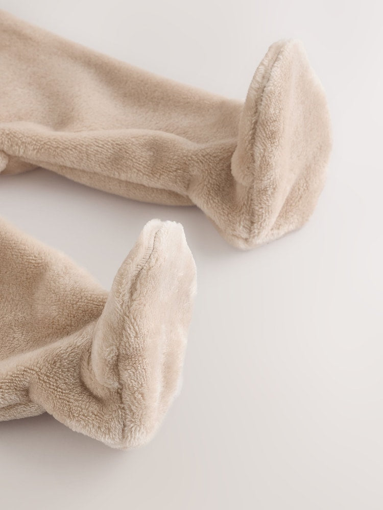 Neutral Bear Fleece Two Way Zip Baby Sleepsuit