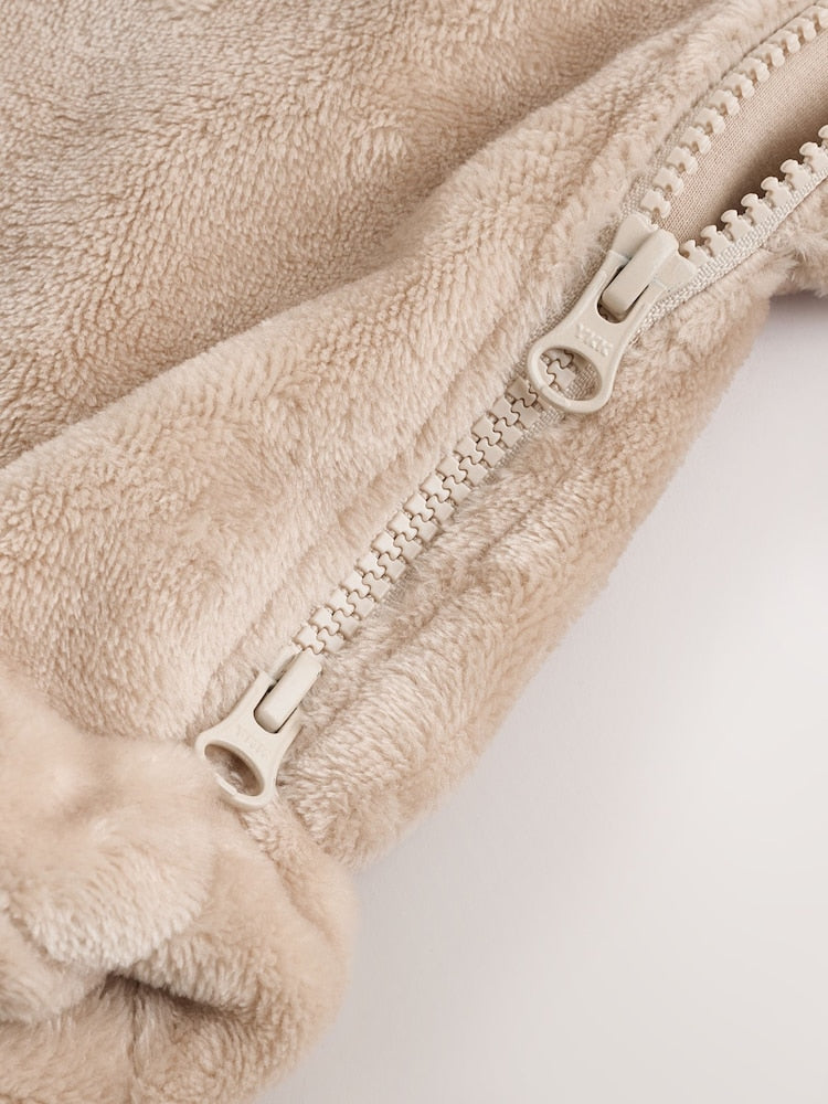 Neutral Bear Fleece Two Way Zip Baby Sleepsuit