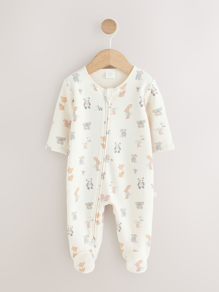 Neutral Animal Fleece Lined Two Way Zip Baby Sleepsuit - Up to 1 Month (50-56cm)