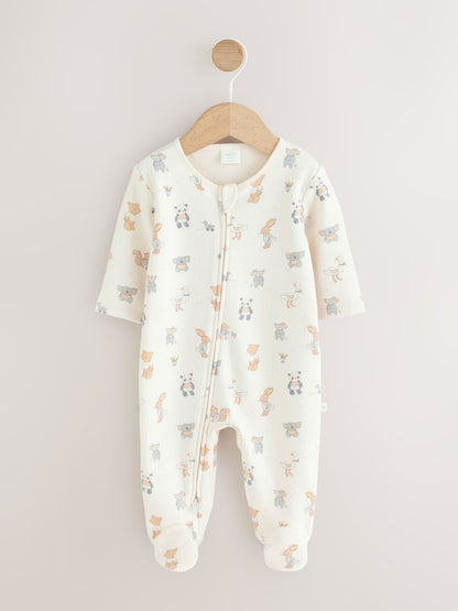 Neutral Animal Fleece Lined Two Way Zip Baby Sleepsuit - Up to 1 Month (50-56cm)