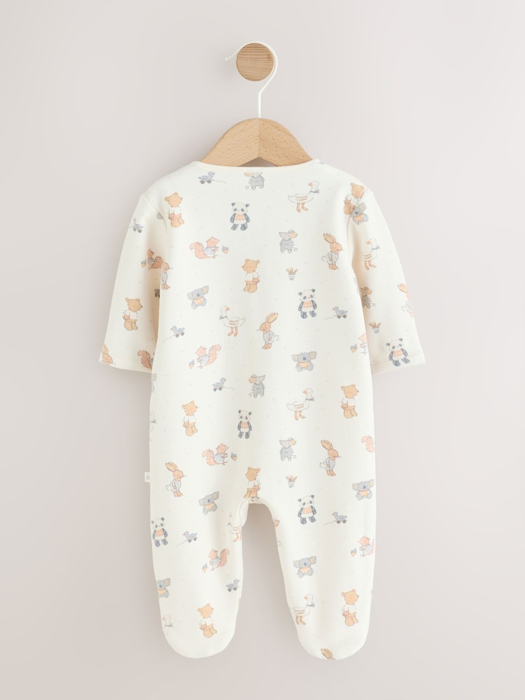Neutral Animal Fleece Lined Two Way Zip Baby Sleepsuit