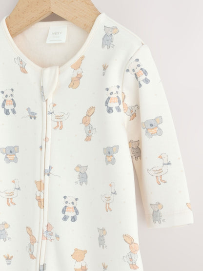 Neutral Animal Fleece Lined Two Way Zip Baby Sleepsuit
