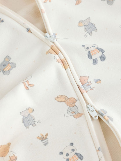 Neutral Animal Fleece Lined Two Way Zip Baby Sleepsuit