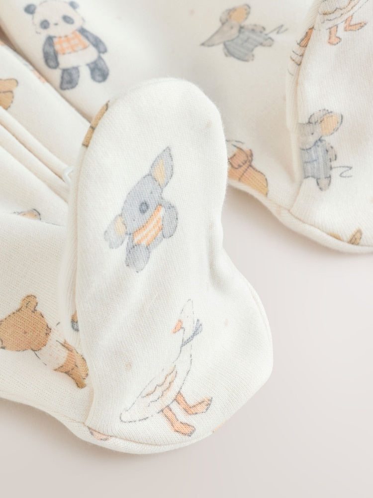 Neutral Animal Fleece Lined Two Way Zip Baby Sleepsuit