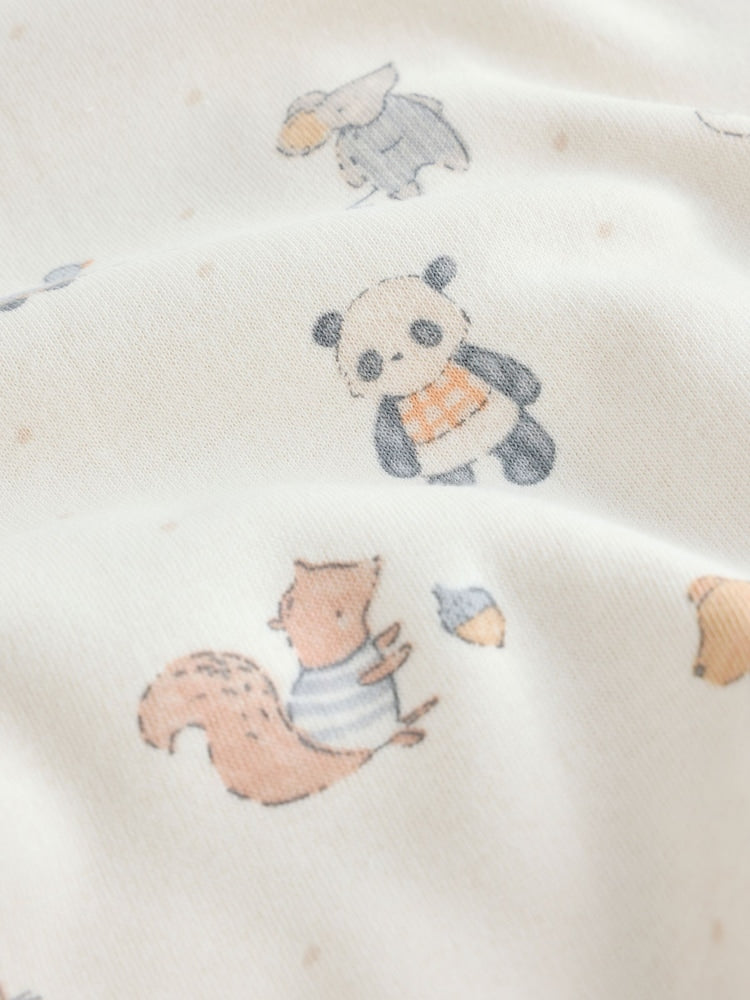 Neutral Animal Fleece Lined Two Way Zip Baby Sleepsuit