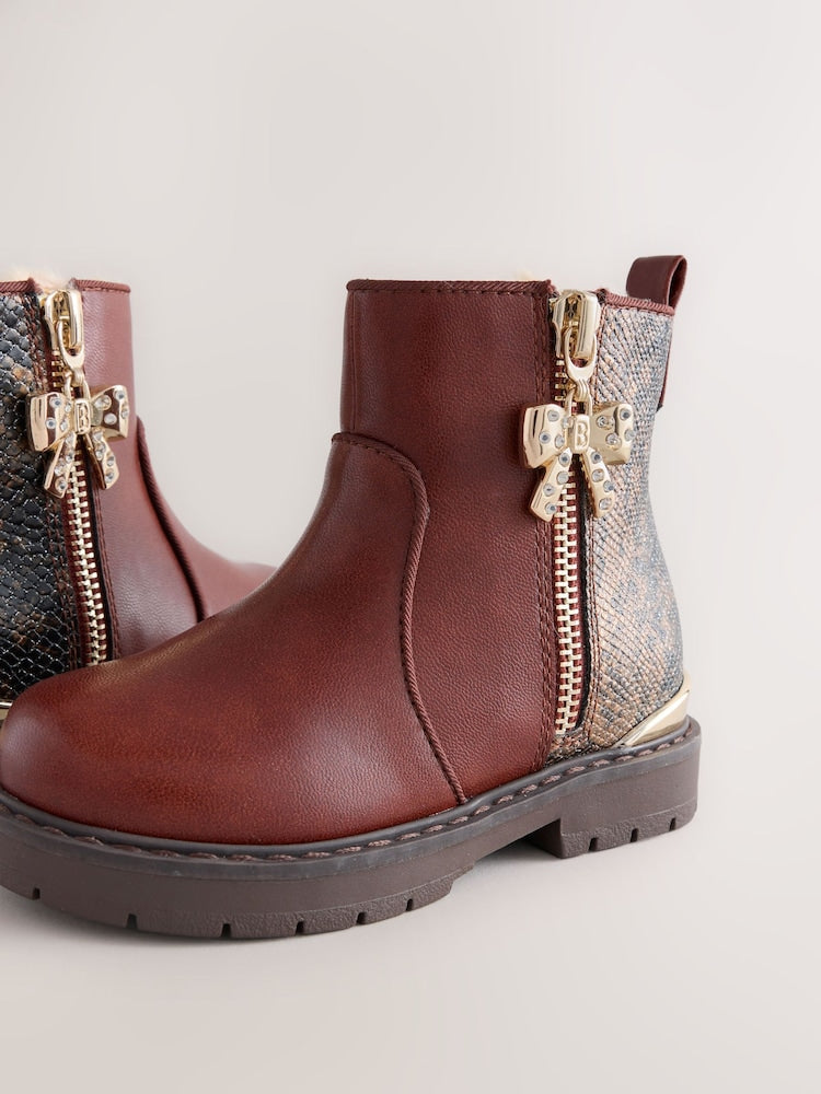 Baker by Ted Baker Chelsea Brown Boots with Snake Effect
