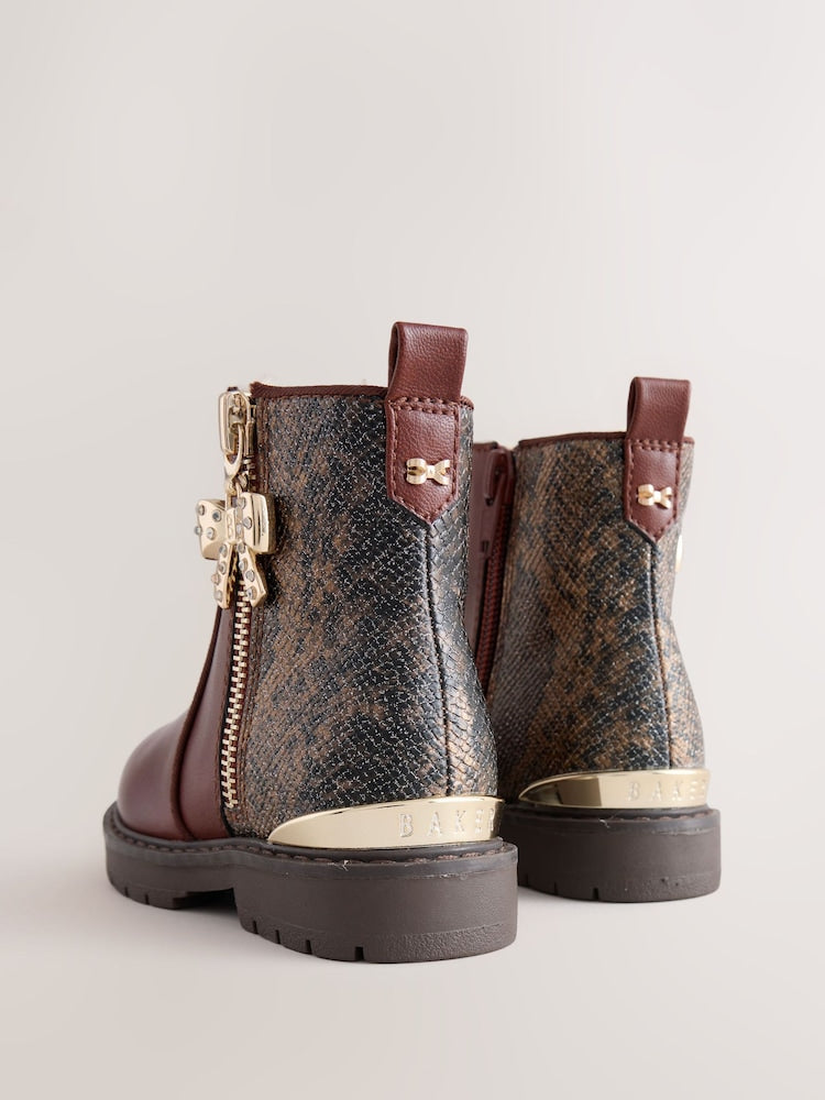 Baker by Ted Baker Chelsea Brown Boots with Snake Effect