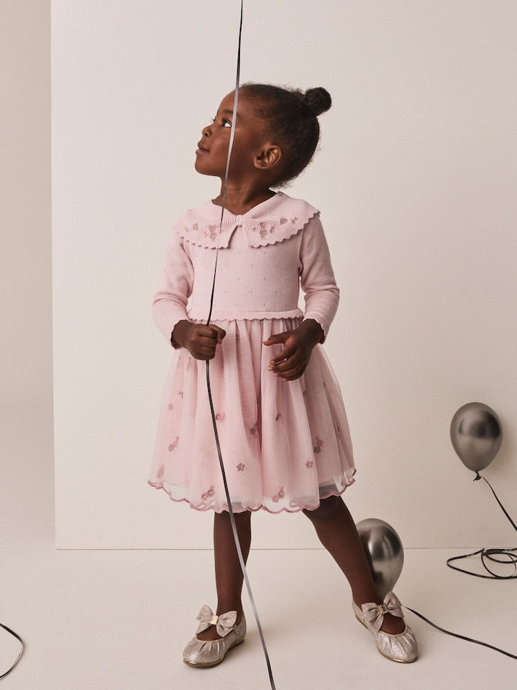 Pink Occassion Bow Collar Dress (3mths-10yrs) - Pink / 12-18 Months (80-86cm)