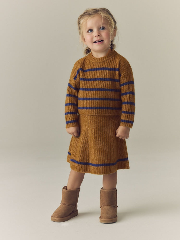 Brown and Blue Stripe Rib Skirt Set (3mths-7yrs) - Brown and Blue / 12 - 18 Months (80 - 86cm)