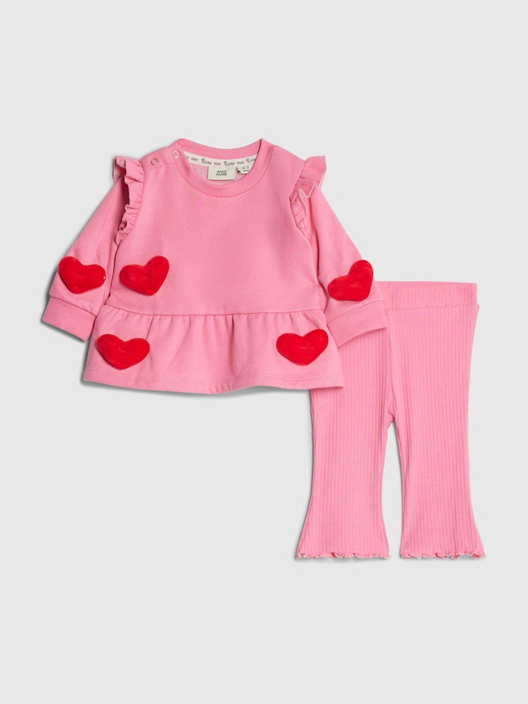 River Island Pink 3D Heart Sweat &amp; Leggings Set - River Island Pink 3D Heart Sweat &amp; / Up To 3 Months (50 - 62cm)