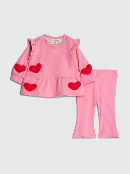 River Island Pink 3D Heart Sweat &amp; Leggings Set - River Island Pink 3D Heart Sweat &amp; / Up To 3 Months (50 - 62cm)