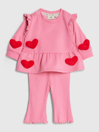 River Island Pink 3D Heart Sweat &amp; Leggings Set
