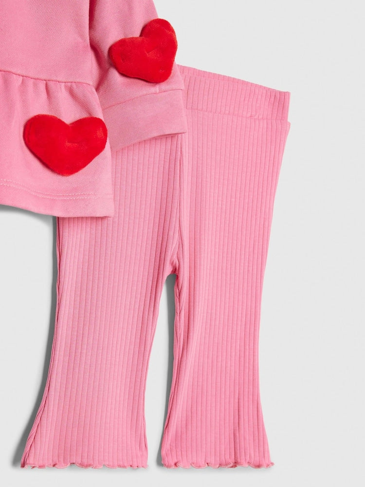 River Island Pink 3D Heart Sweat &amp; Leggings Set