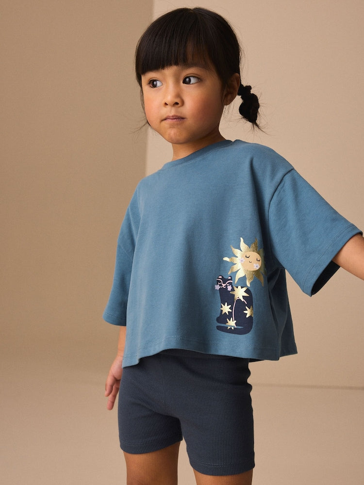 Blue Short Sleeve T-Shirt and Cycle Shorts Set (3mths-7yrs)