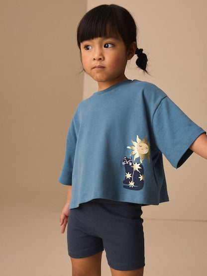 Blue Short Sleeve T-Shirt and Shorts Set (3mths-7yrs) - Size 3-6 Months (62-68cm)