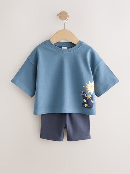 Blue Short Sleeve T-Shirt and Cycle Shorts Set (3mths-7yrs)