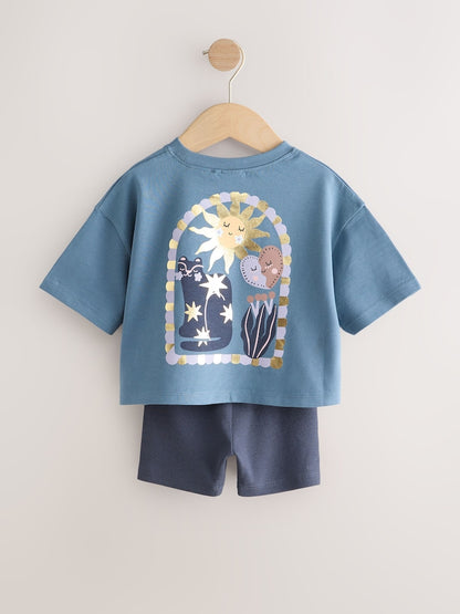 Blue Short Sleeve T-Shirt and Cycle Shorts Set (3mths-7yrs)