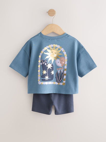 Blue Short Sleeve T-Shirt and Shorts Set (3mths-7yrs) - Size 3-6 Months (62-68cm)