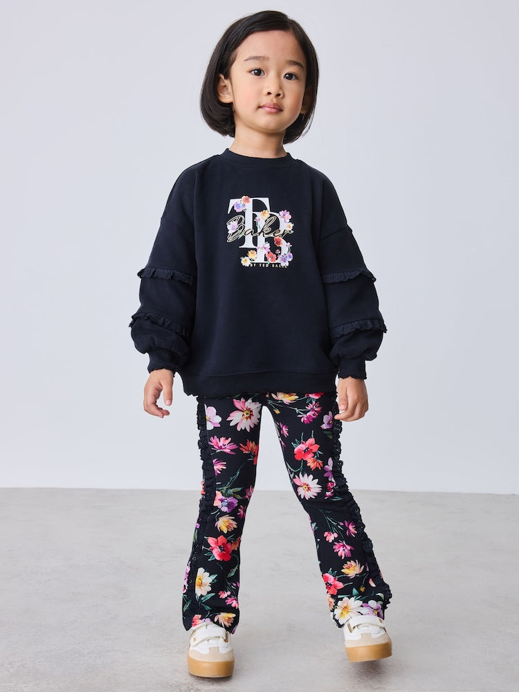 Baker by Ted Baker 2 Piece Sweat Top &amp; Floral Printed Flare Leggings Set