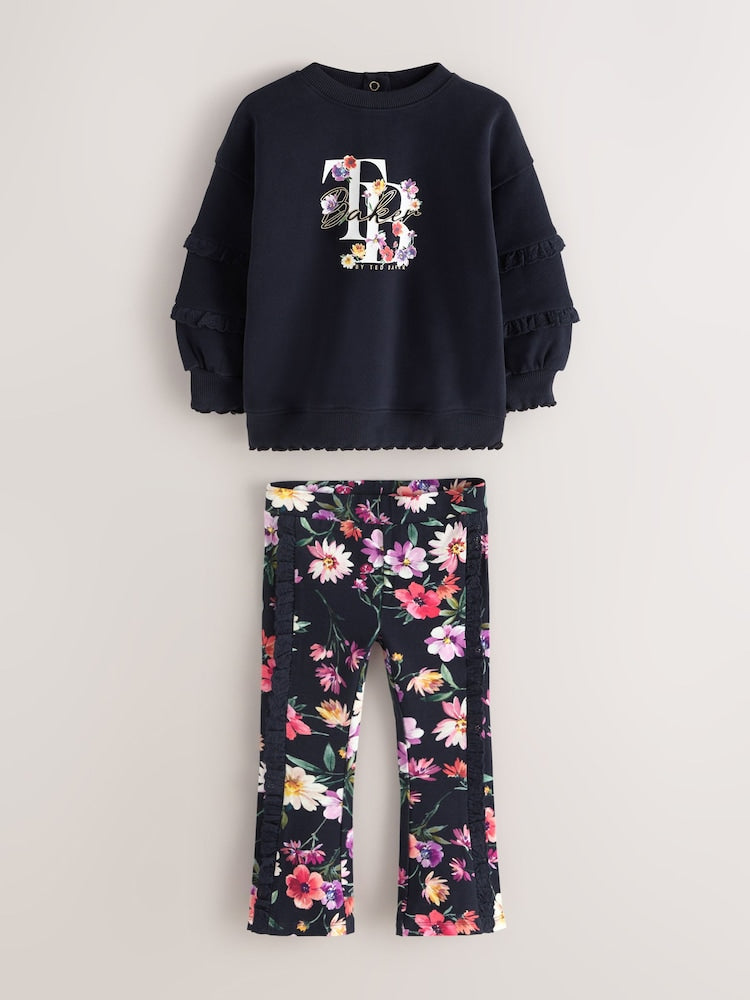 Baker by Ted Baker 2 Piece Sweat Top &amp; Floral Printed Flare Leggings Set