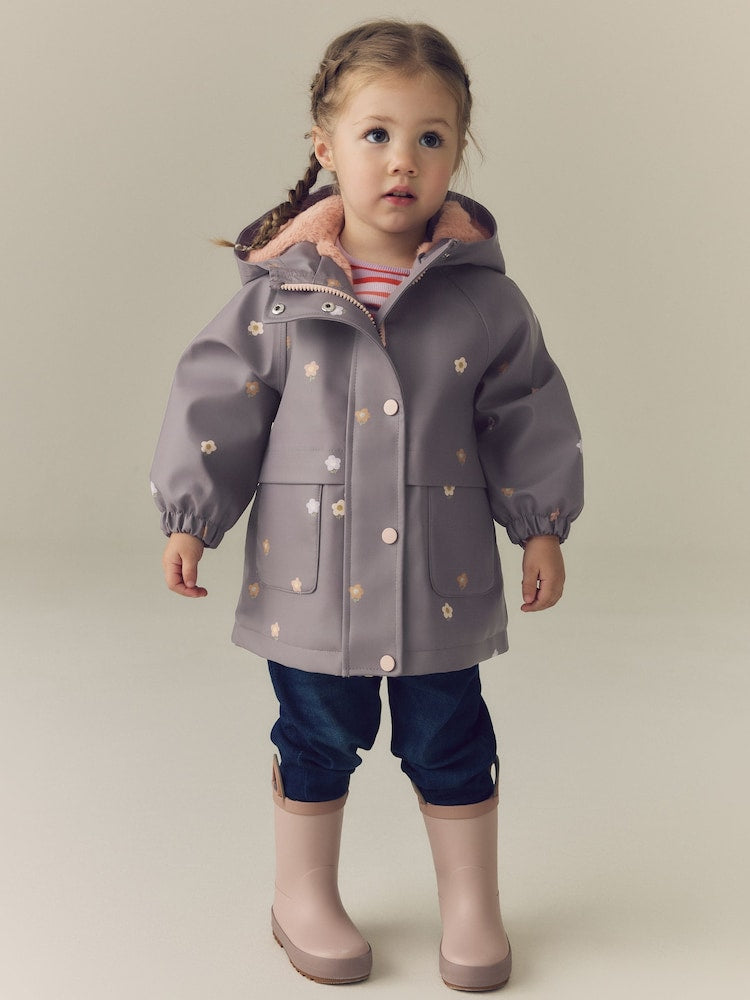 Mauve Fowers Waterproof Faux Fur Lined Jacket (12mths-7yrs) - Mauve Fowers / 12-18 Months (80-86cm)