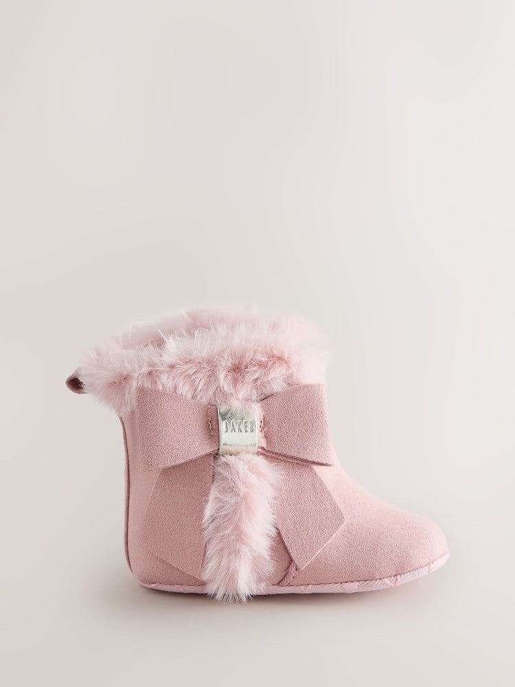 Baker by Ted Baker Pink Faux Fur Trim Padders Boots - Pink / Up To 3 Months (50 - 62cm)
