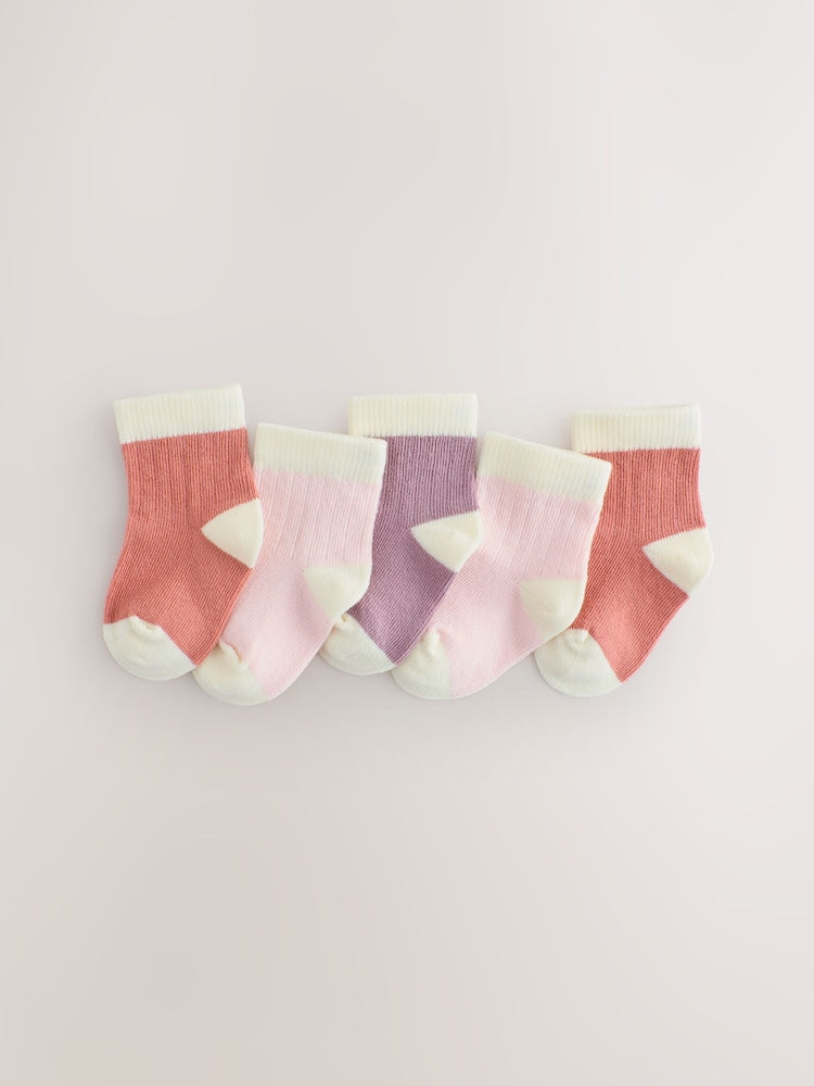 Pink and Cream Colour block Baby Socks 5 Pack - block / Up to 1 Month (50-56cm)