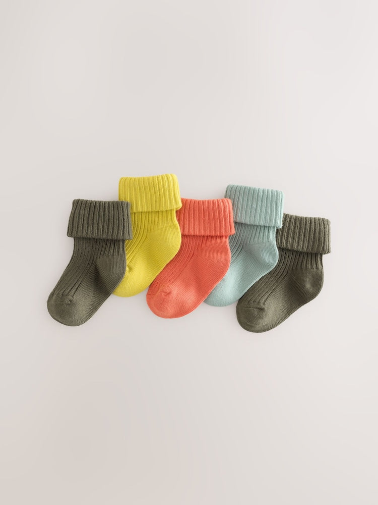 Autumnal Bright Roll Top Baby Socks 5 Pack - Autumnal Bright / Up to 1 Month (50-56cm)