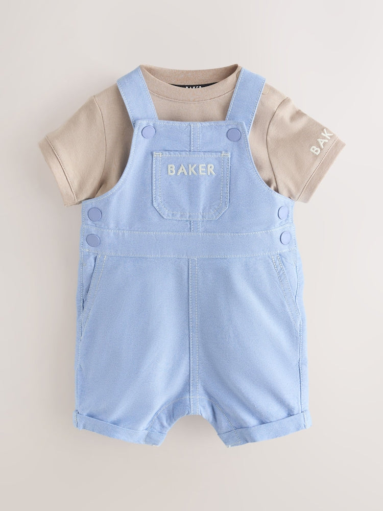 Baker by Ted Baker Blue/Stone Chambray Dungarees And T-Shirt Set