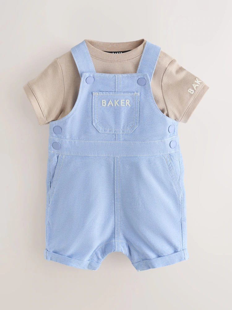 Baker by Ted Baker Blue/Stone Chambray Dungarees And T-Shirt Set