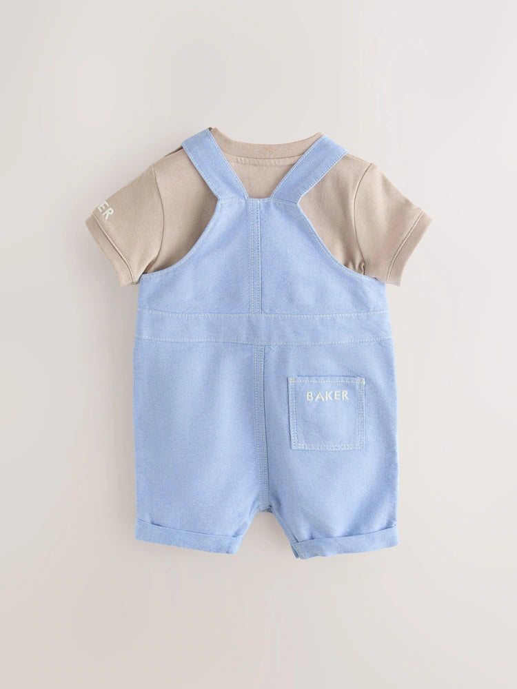 Baker by Ted Baker Blue/Stone Chambray Dungarees And T-Shirt Set